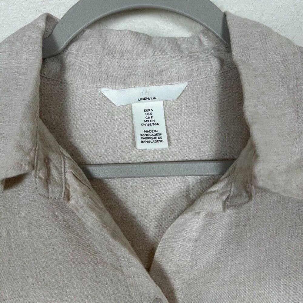 H&M Light Beige Button-Down Linen Blend Shirt - Picture 3 of 9